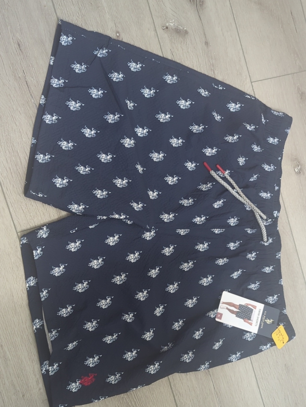 U.S. Polo Assn. Navy Swim Board Shorts with White Polo Motif